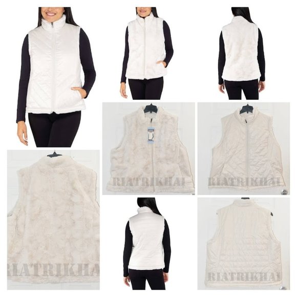 Nicole Miller Jackets & Blazers - IVORY NWT Quilted Faux Fur Puffer Vest  Reversible  Nicole Miller